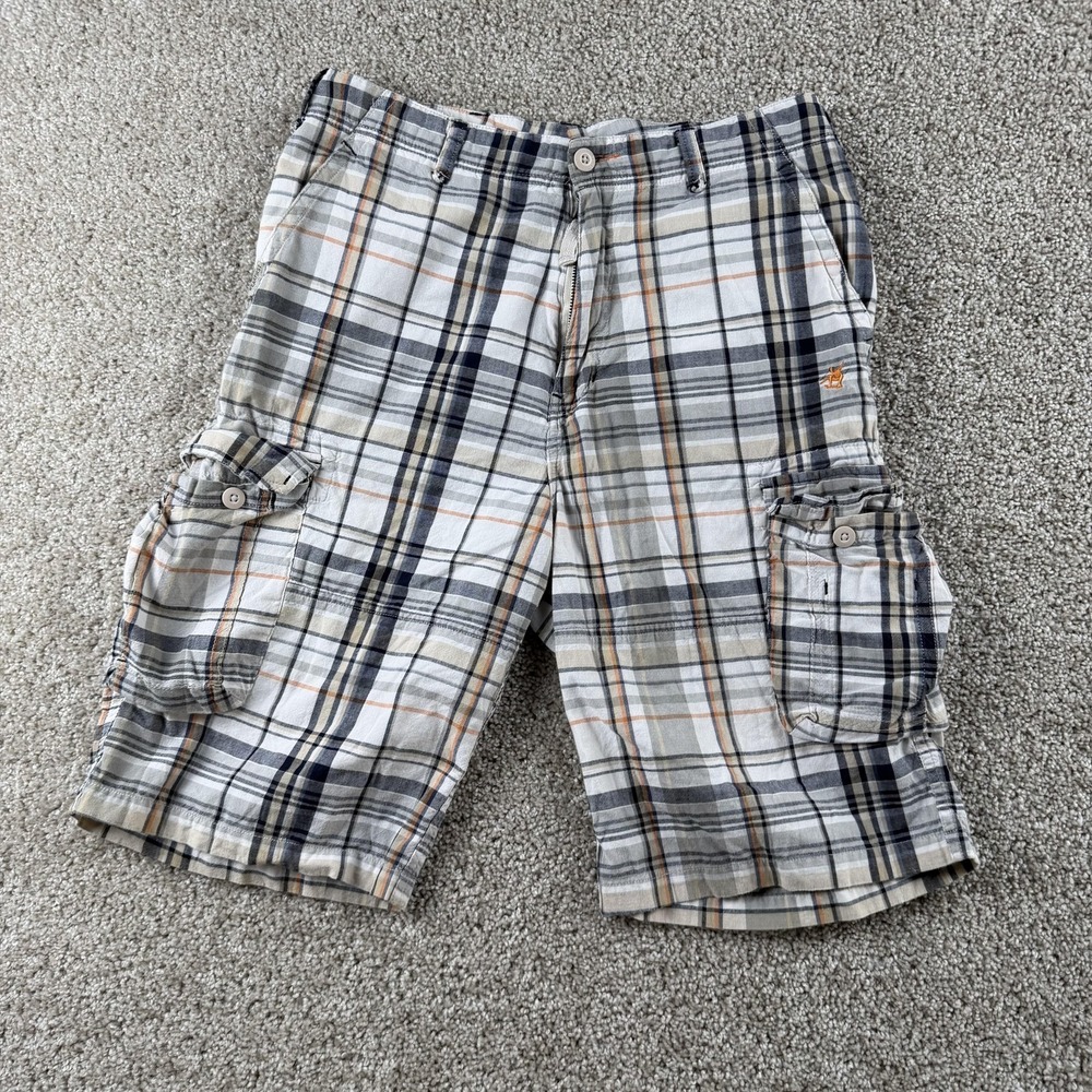 Y2K Wearfirst Cargo Shorts Boys 18 Gray Plaid Cotton Relaxed Fit Summer Casual